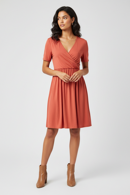 LuLaRoe Chantale Cross Front Dress • Side Seam Pockets • Coral Color