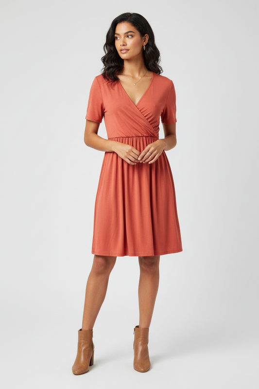 LuLaRoe Chantale Cross Front Dress • Side Seam Pockets • Coral Color