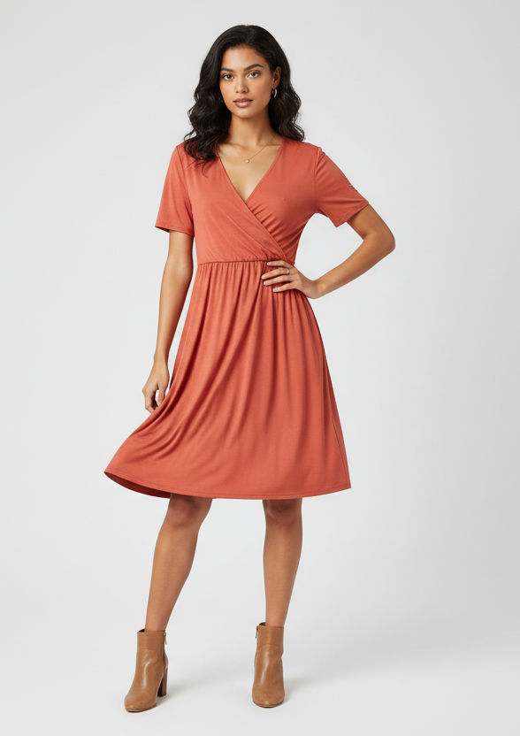 LuLaRoe Chantale Cross Front Dress • Side Seam Pockets • Coral Color