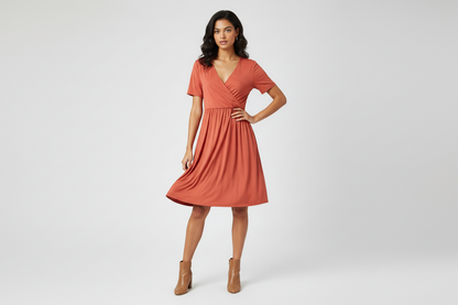LuLaRoe Chantale Cross Front Dress • Side Seam Pockets • Coral Color