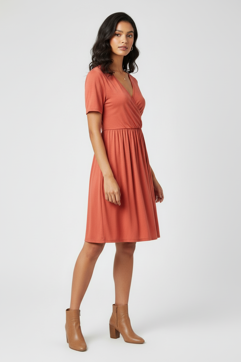 LuLaRoe Chantale Cross Front Dress • Side Seam Pockets • Coral Color