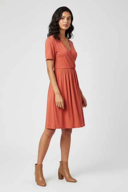 LuLaRoe Chantale Cross Front Dress • Side Seam Pockets • Coral Color