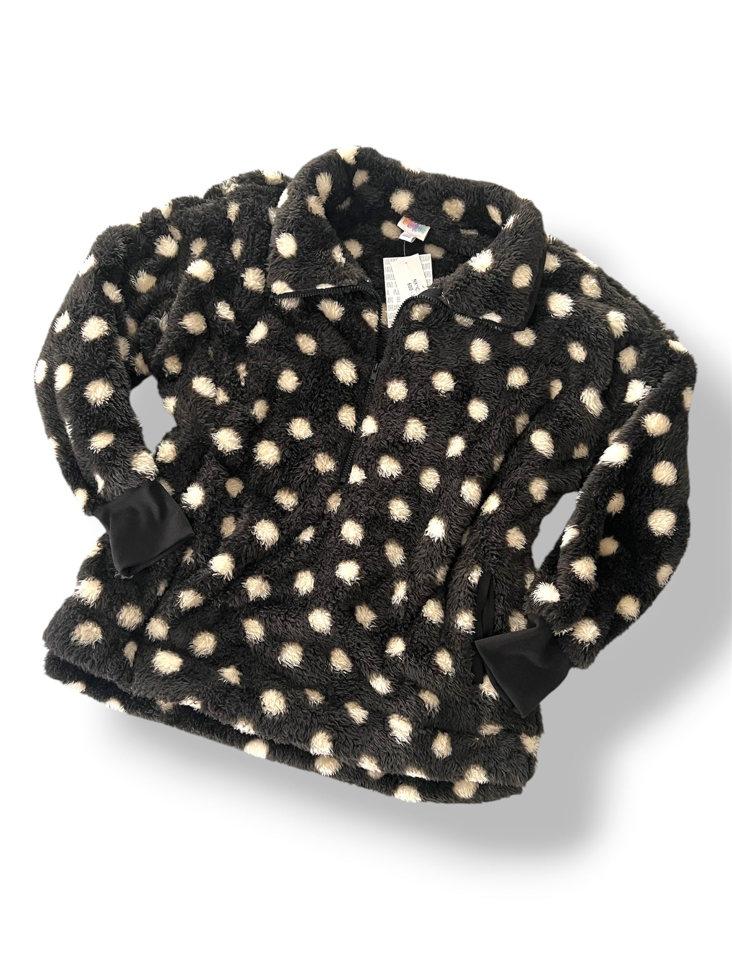 LuLaRoe Nancy Half Zip Pullover with Side Pockets • Black with Cream Dots