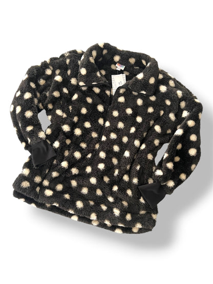 LuLaRoe Nancy Half Zip Pullover with Side Pockets • Black with Cream Dots