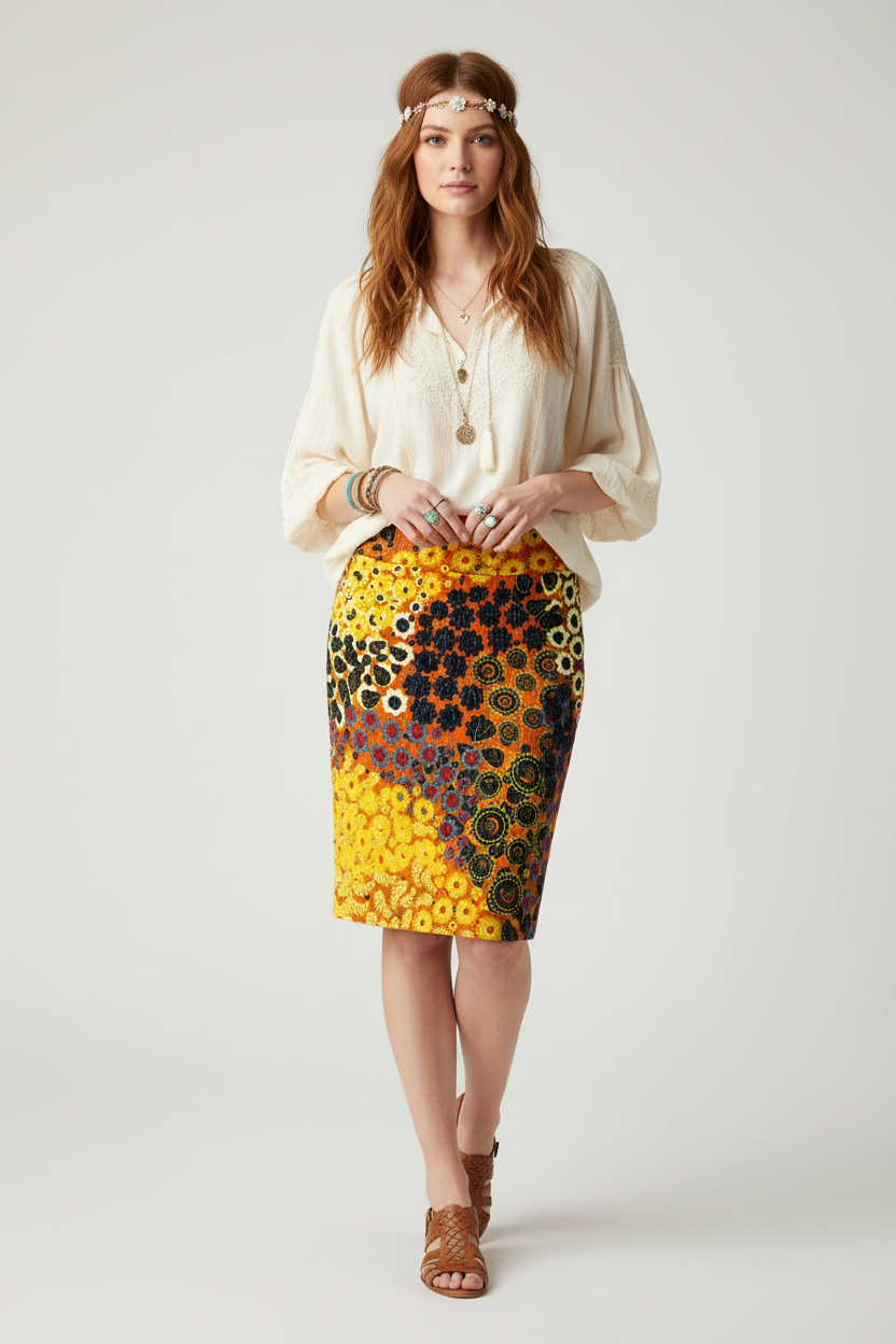 LuLaRoe Cassie Pencil Skirt • Vintage Rare Print • Golden Floral