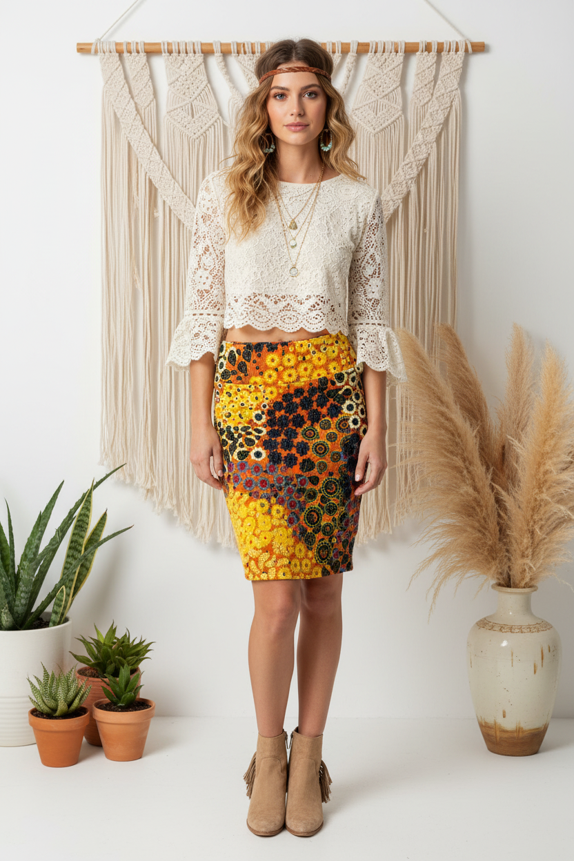 LuLaRoe Cassie Pencil Skirt • Vintage Rare Print • Golden Floral