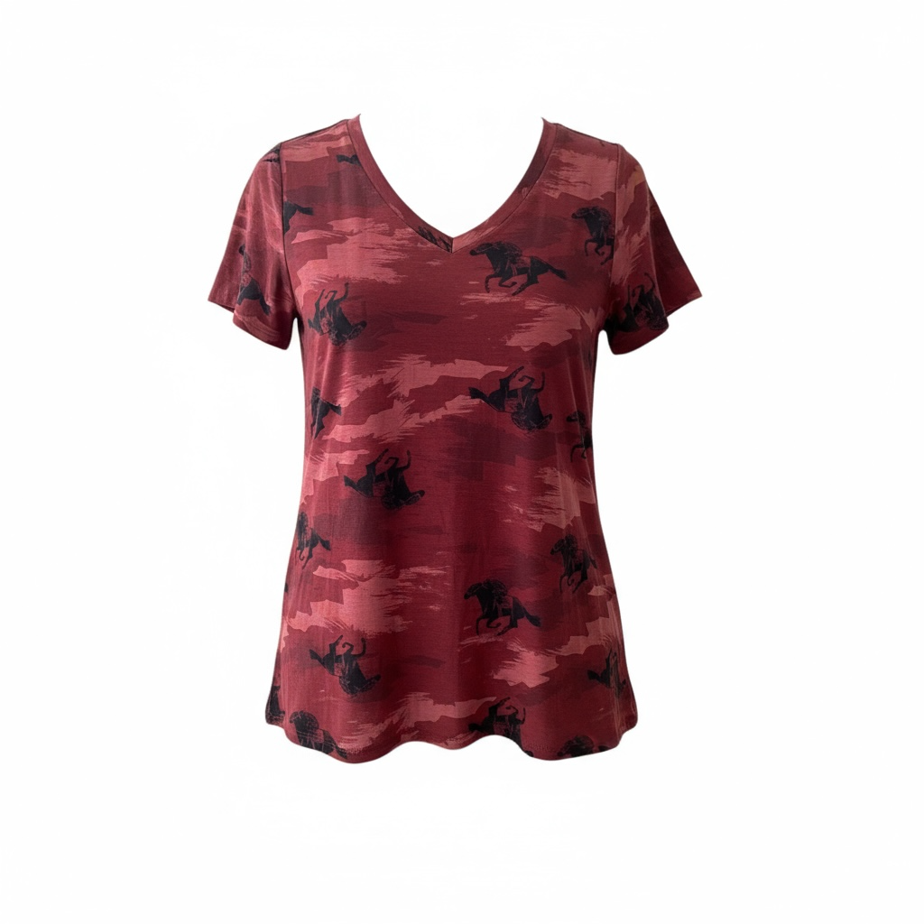 LuLaRoe • V-Neck Christy Tee • Vintage • Camouflage Horses • Rare Print
