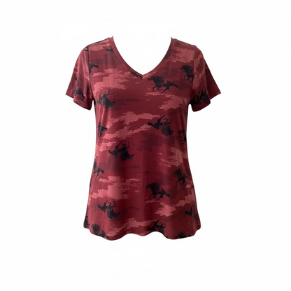 LuLaRoe • V-Neck Christy Tee • Vintage • Camouflage Horses • Rare Print