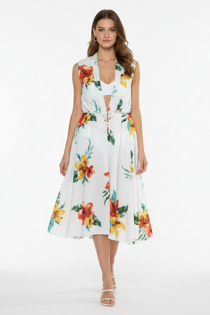 LuLaRoe Resort Breezy Chiffon Overlay • White Red Yellow Tropical Floral