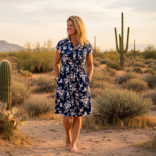 Stacie Shirt Dress - Blue White Grey Floral