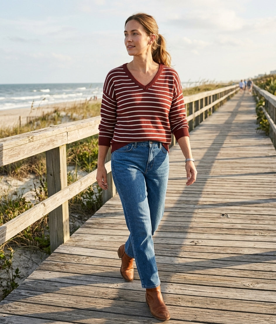 LuLaRoe Torrie V-Neck Sweater • Red and White Striped