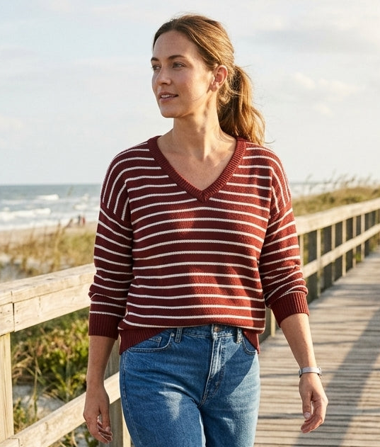 LuLaRoe Torrie V-Neck Sweater • Red and White Striped
