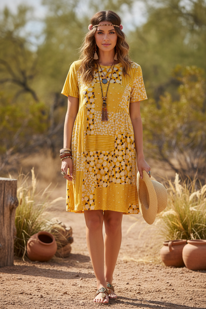 LuLaRoe Monica Princess Seam Dress • Boho Chic • Yellow White Floral