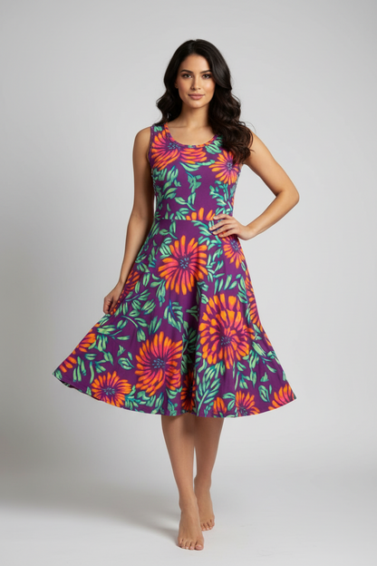 LuLaRoe Nicki • A-Line • Sleeveless • Fit and Flare Dress • Purple Coral Jumbo Floral