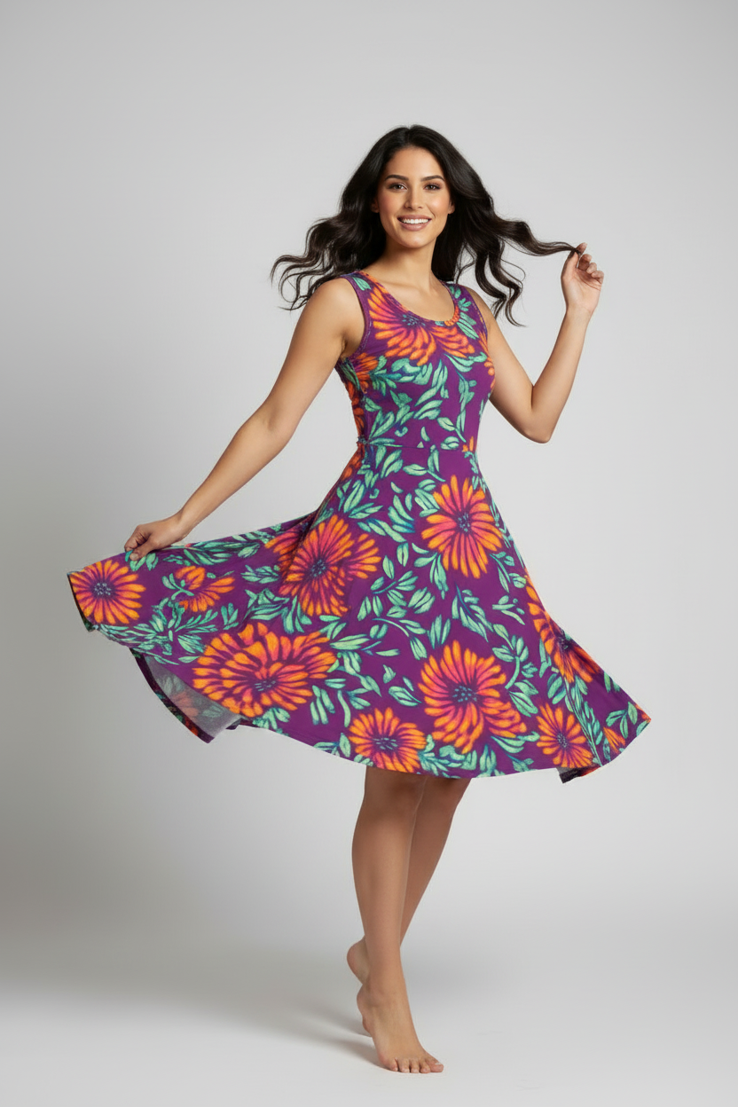 LuLaRoe Nicki • A-Line • Sleeveless • Fit and Flare Dress • Purple Coral Jumbo Floral