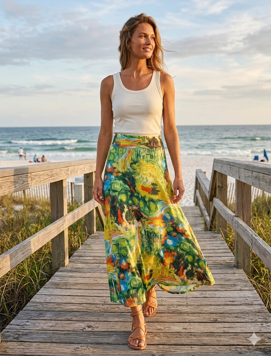 LuLaRoe Maxi Skirt • 6” Yoga Waistband • A-line • Van Gogh Starry Night Inspired Rare Print