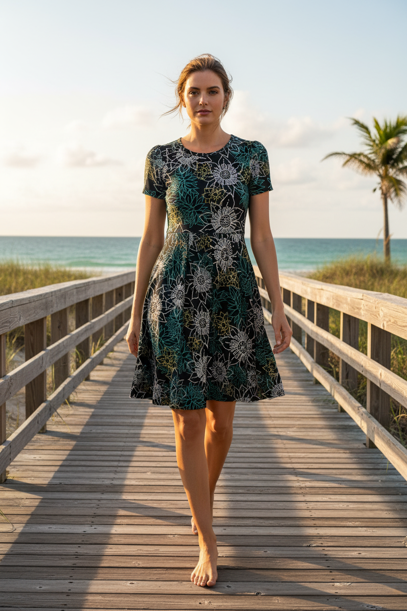 LuLaRoe • Amelia Fit-and-Flare Dress • Rare Neon Floral Print • Vintage