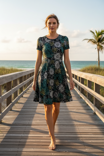 LuLaRoe • Amelia Fit-and-Flare Dress • Rare Neon Floral Print • Vintage