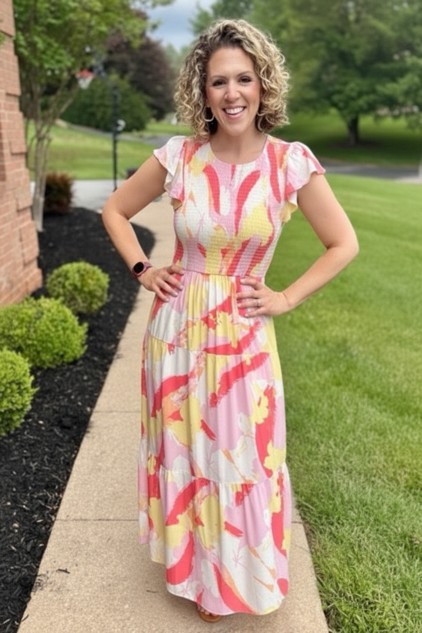 LuLaRoe Grace • Ruffle Sleeve • Smocked Bodice Tiered Maxi Dress