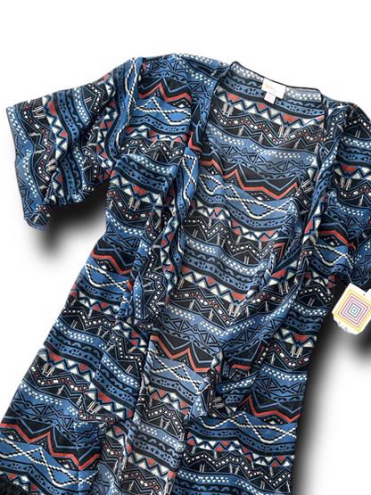 LuLaRoe Monroe Open Front Kimono Cardigan • Blue Black Motif