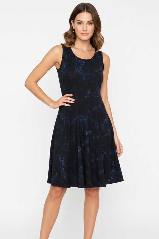 LuLaRoe Nicki • A-Line • Sleeveless • Fit and Flare Dress • Black Blue Tie Dye