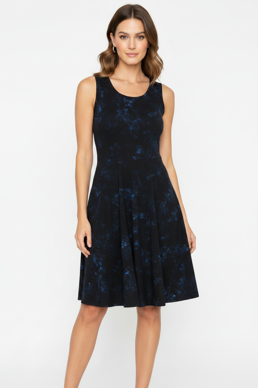 LuLaRoe Nicki • A-Line • Sleeveless • Fit and Flare Dress • Black Blue Tie Dye