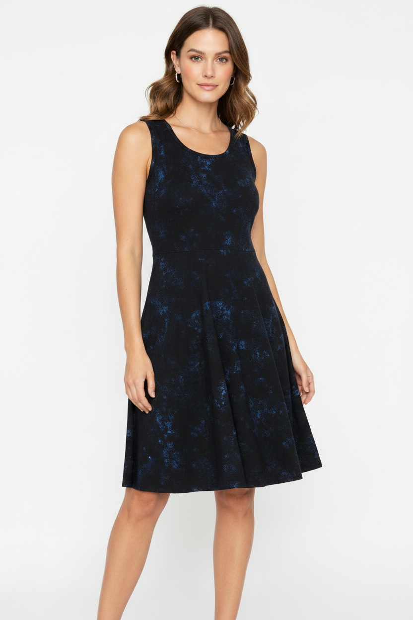LuLaRoe Nicki • A-Line • Sleeveless • Fit and Flare Dress • Black Blue Tie Dye
