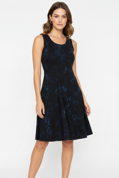 LuLaRoe Nicki • A-Line • Sleeveless • Fit and Flare Dress • Black Blue Tie Dye