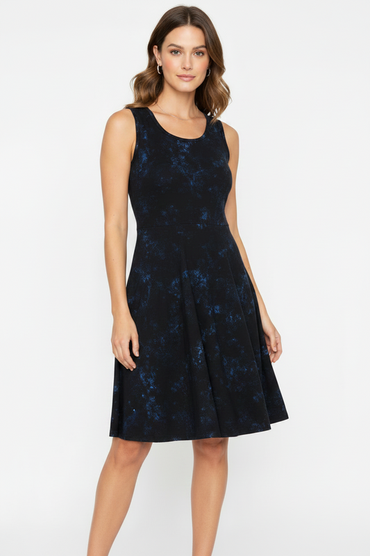 LuLaRoe Nicki • A-Line • Sleeveless • Fit and Flare Dress • Black Blue Tie Dye