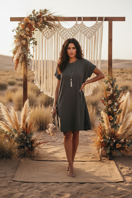 LuLaRoe Chelsea T-Shirt Dress • Ribbed Fabric • Step Hemline • Gray