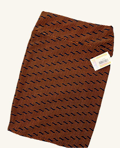 LuLaRoe Cassie Pencil Skirt • Orange Blue Pattern