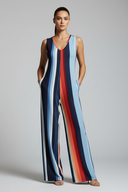 LuLaRoe Natalie • Double V-Neck Wide Leg Jumpsuit with Side Seam Pockets