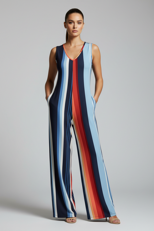 LuLaRoe Natalie • Double V-Neck Wide Leg Jumpsuit with Side Seam Pockets