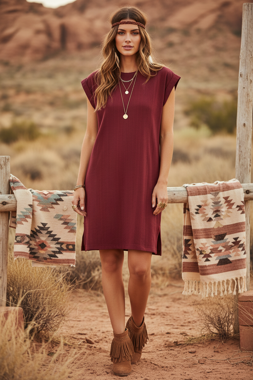 LuLaRoe Chelsea T-Shirt Dress • Ribbed Fabric • Step Hemline • Solid Red