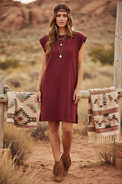 LuLaRoe Chelsea T-Shirt Dress • Ribbed Fabric • Step Hemline • Solid Red