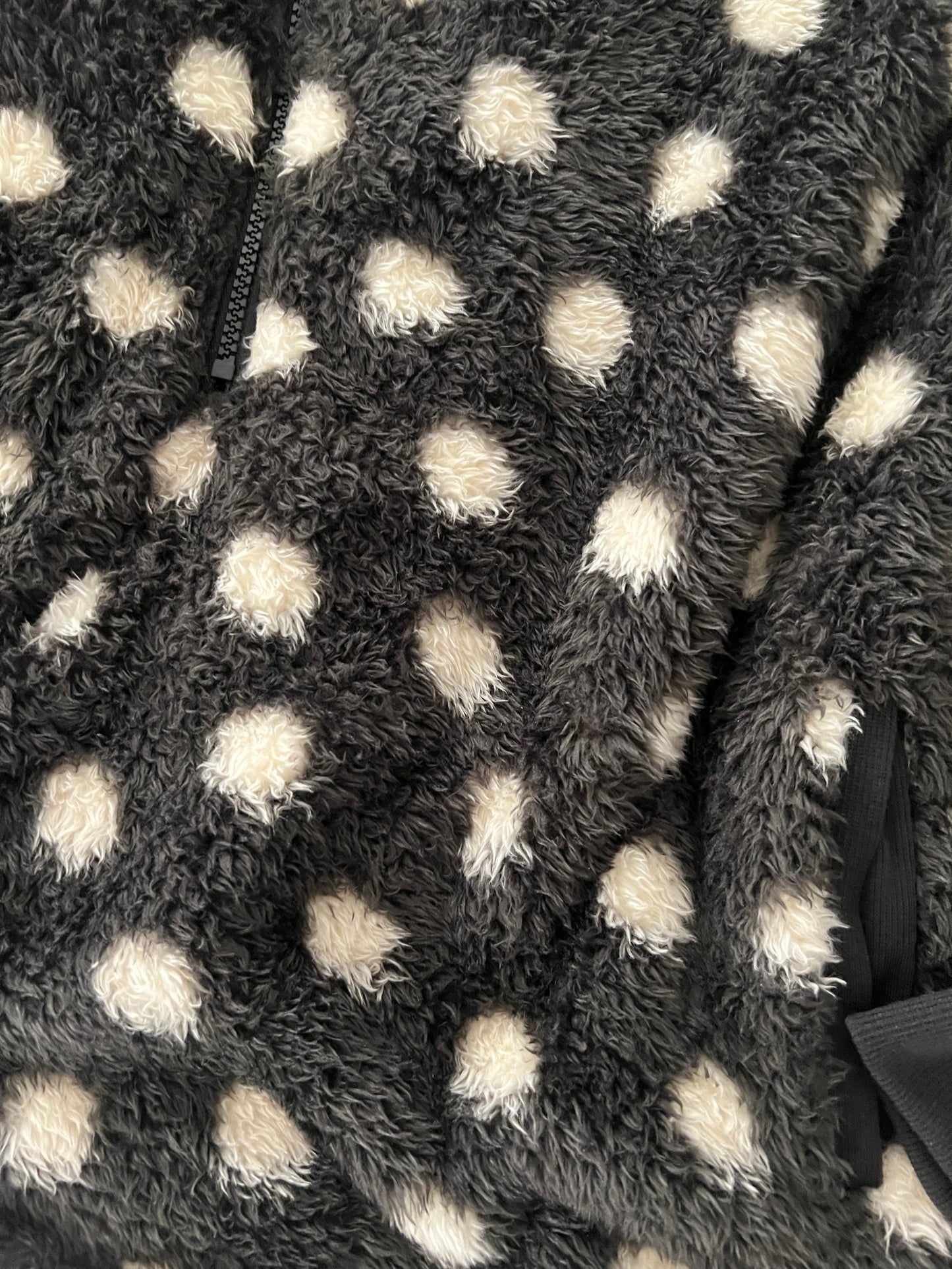 LuLaRoe Nancy Half Zip Pullover with Side Pockets • Black with Cream Dots