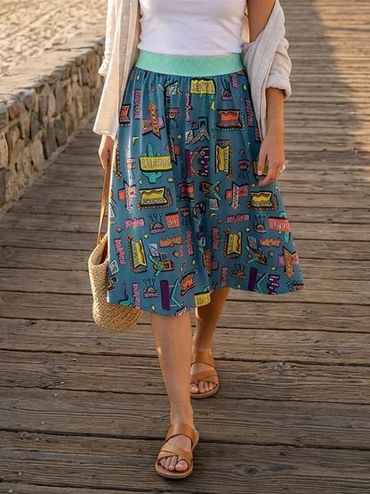 LuLaRoe Lola Midi Skirt • Vintage Rare Print • Vintage LuLaRoe 60’s Retro Signs