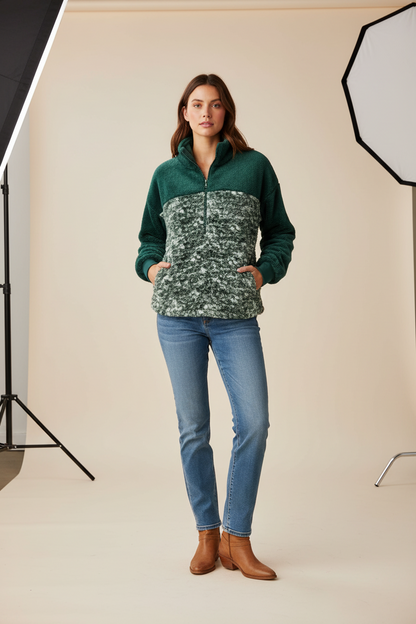 LuLaRoe Nancy Half Zip Pullover with Side Pockets • Green White Texture