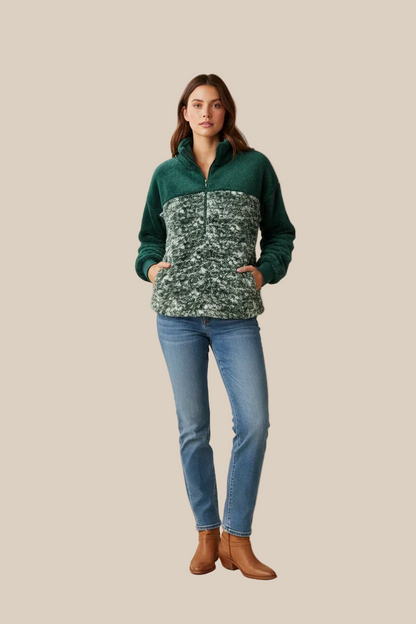 LuLaRoe Nancy Half Zip Pullover with Side Pockets • Green White Texture