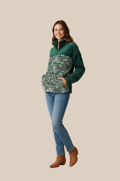 LuLaRoe Nancy Half Zip Pullover with Side Pockets • Green White Texture