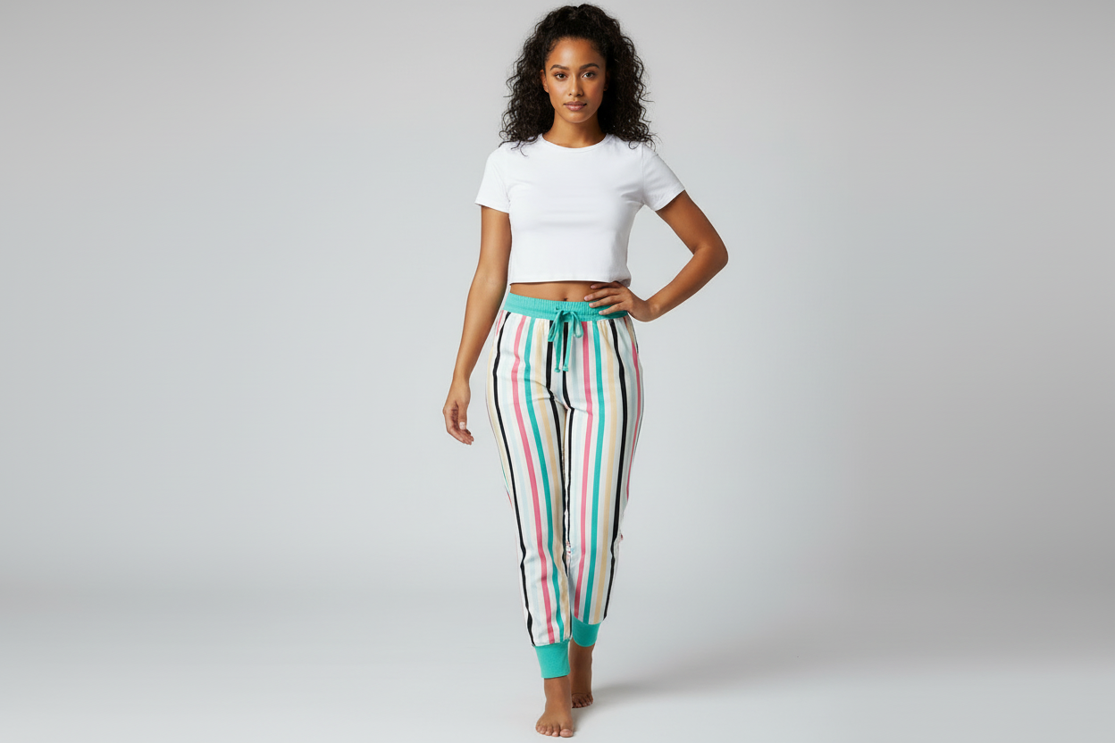 LuLaRoe Jax Joggers • Side Pockets  • Cuffed Ankles • Elastic and Drawstring Waist • White Mint Pink Black Vertical Stripe