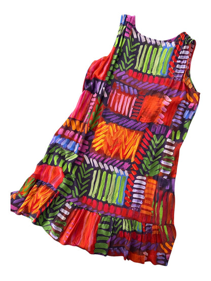 Vintage 90’s Jams World • Crossroad Print • Flounce Hem • V-Neck Tank Dress • Pre-Owned