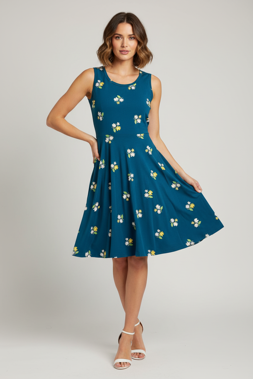 LuLaRoe Nicki • A-Line • Sleeveless • Fit and Flare Dress • Dark Teal Floral