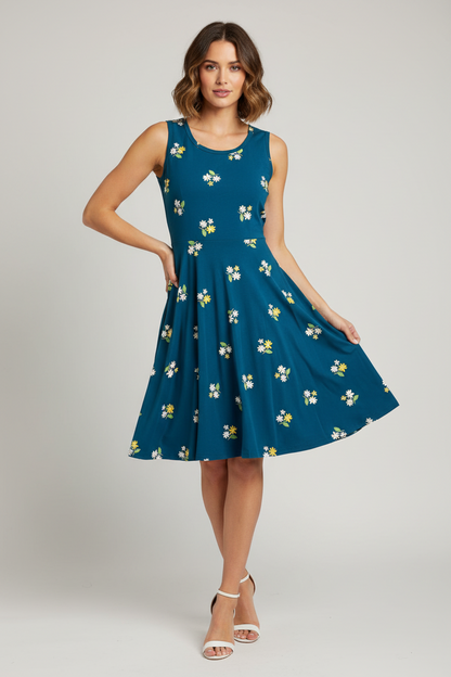 LuLaRoe Nicki • A-Line • Sleeveless • Fit and Flare Dress • Dark Teal Floral