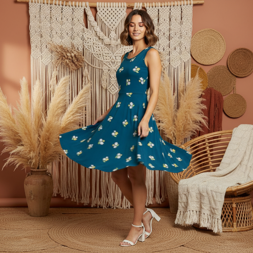 LuLaRoe Nicki • A-Line • Sleeveless • Fit and Flare Dress • Dark Teal Floral