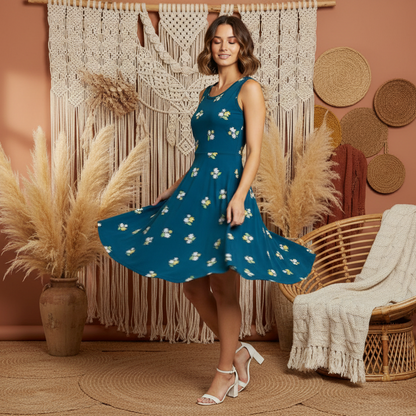 LuLaRoe Nicki • A-Line • Sleeveless • Fit and Flare Dress • Dark Teal Floral