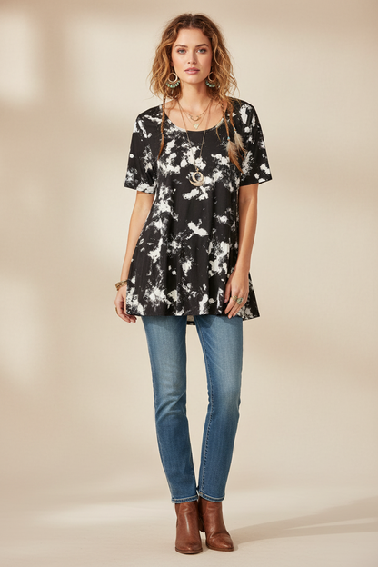 LuLaRoe Perfect T • Swing Shape • Side Slits • Black and White Wash