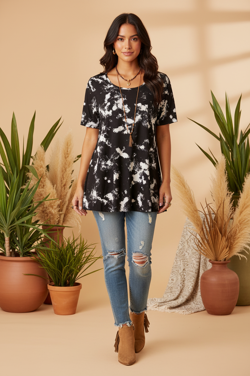 LuLaRoe Perfect T • Swing Shape • Side Slits • Black and White Wash