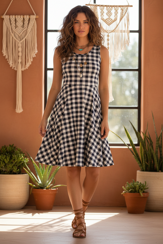 LuLaRoe Nicki • A-Line • Sleeveless • Fit and Flare Dress • Blue White Check