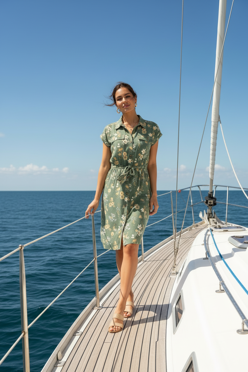 Stacie Shirt Dress - Green Yellow Floral
